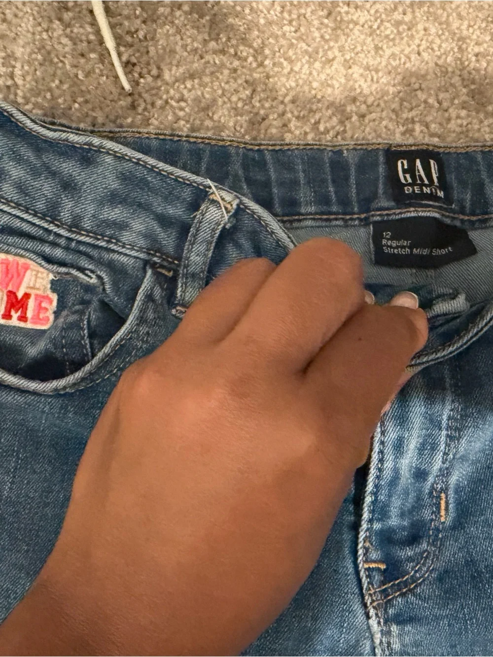 GAP Girls' Blue Denim Shorts with Polka Dots and Patch Accents
